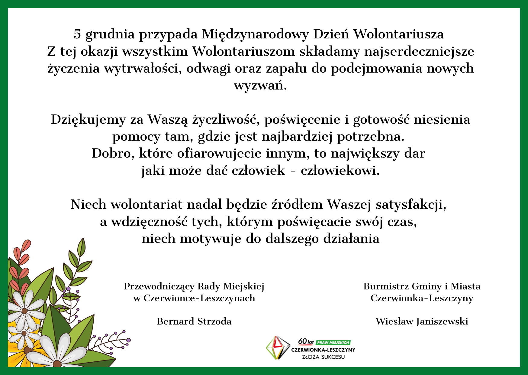 Życzenia z okazji Międzynarodowego Dnia Wolontariusza